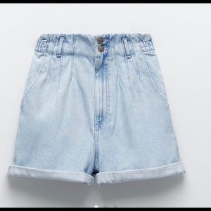 Zara paper bag waist denim shorts
